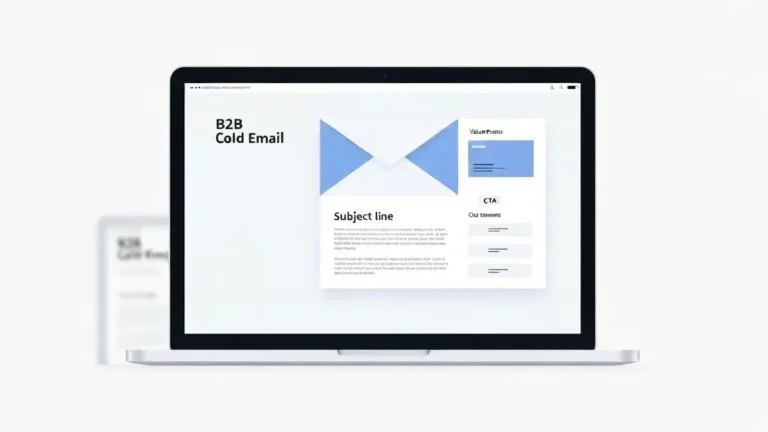 Przykładowy cold mail B2B na ekranie laptopa z zaznaczonymi elementami skutecznej wiadomości