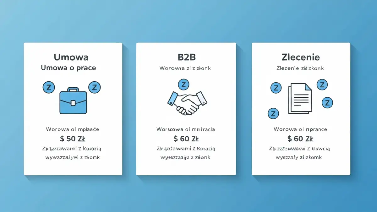 Porównanie umowy o pracę, kontraktu B2B i umowy zlecenie — infografika 2026